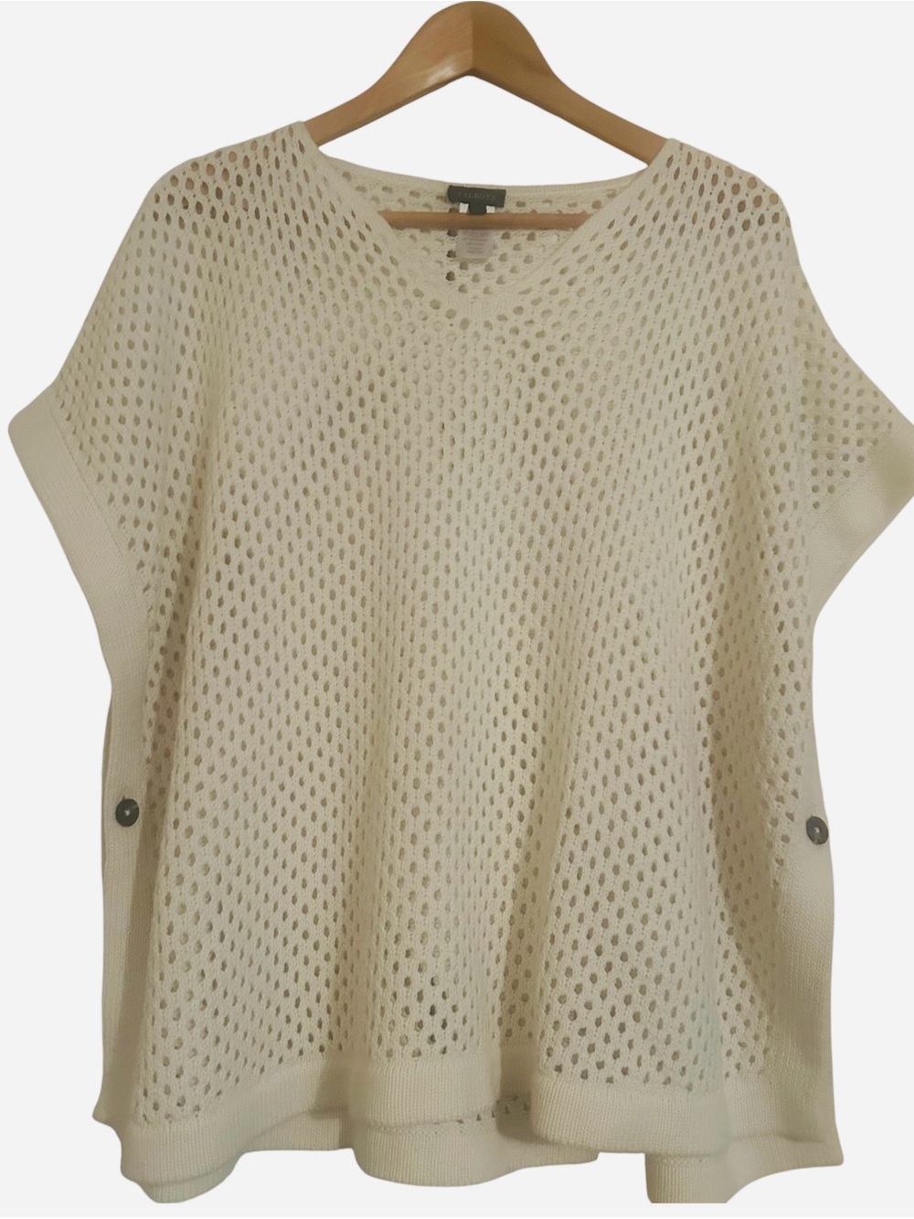 Talbots Cozy Soft Open-Knit Cream V Neck Sweater Poncho